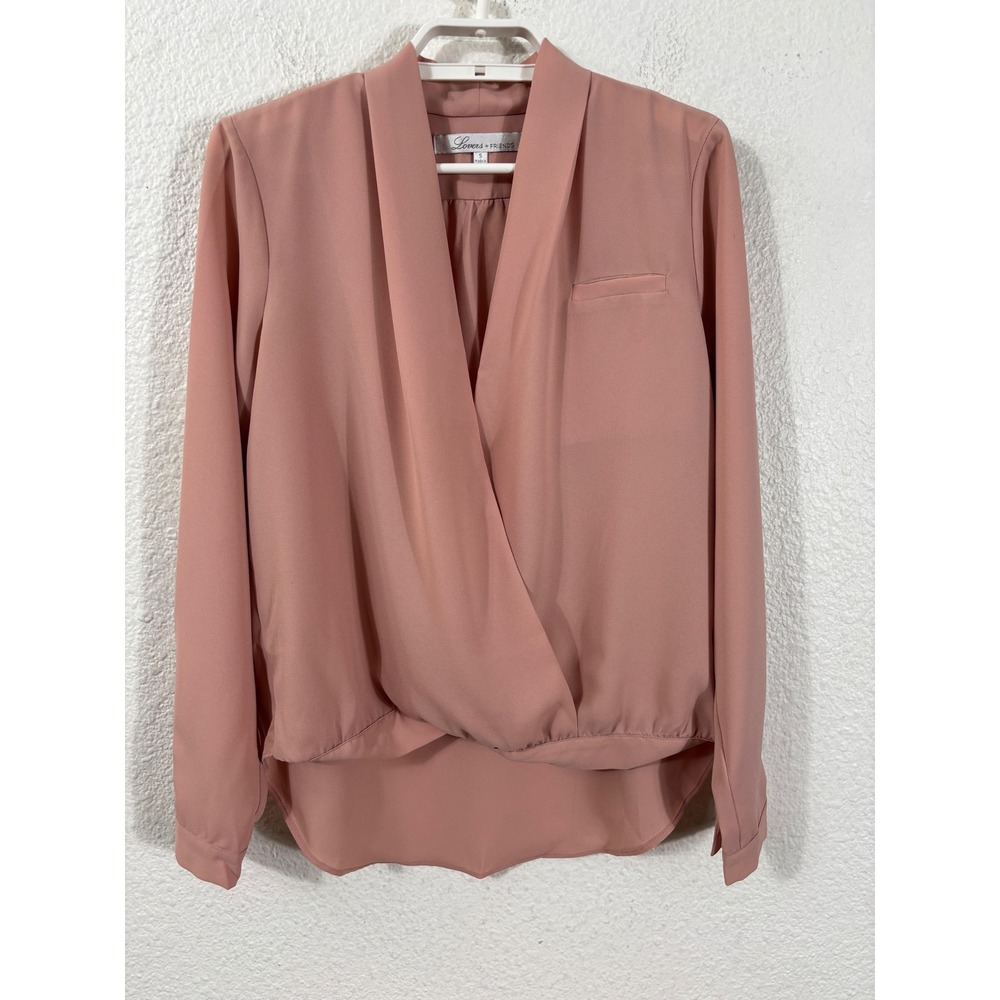 Lovers + Friends Blouse Womens S Pink Excellent Surplice Wrap Long Sleeve V-Neck